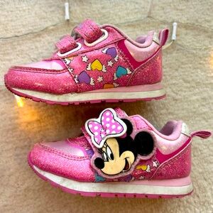 Baby Girl Disney Minnie Mouse Pink Sparkly Sneakers Velcro
